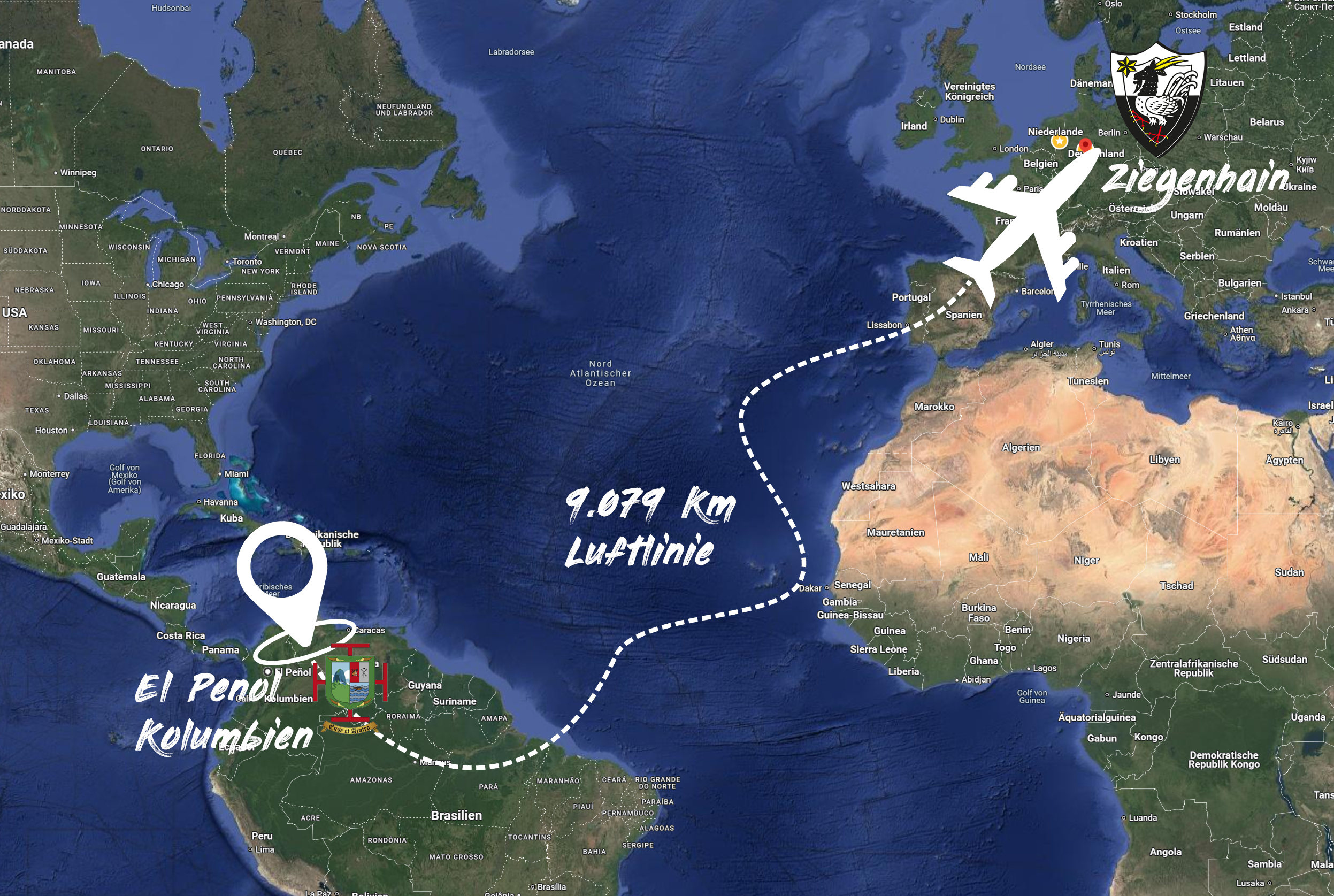 Karte: El Peñol (Kolumbien) – Ziegenhain (Luftlinie)